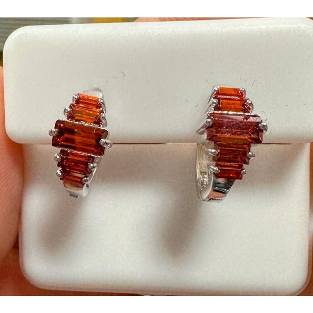 New Orange Kyanite .925 Sterling Silver Hoop Huggie Earrings